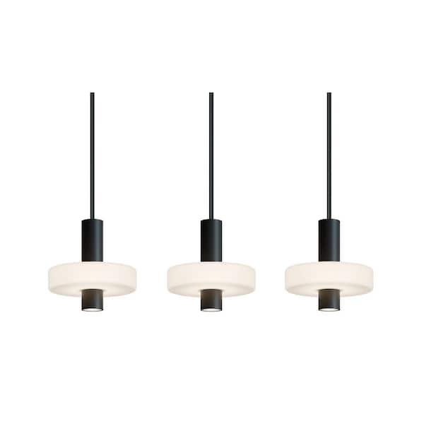 Sydney 21-Watt 3-Light Integrated LED Pendant Light Black with White Acrylic Shade