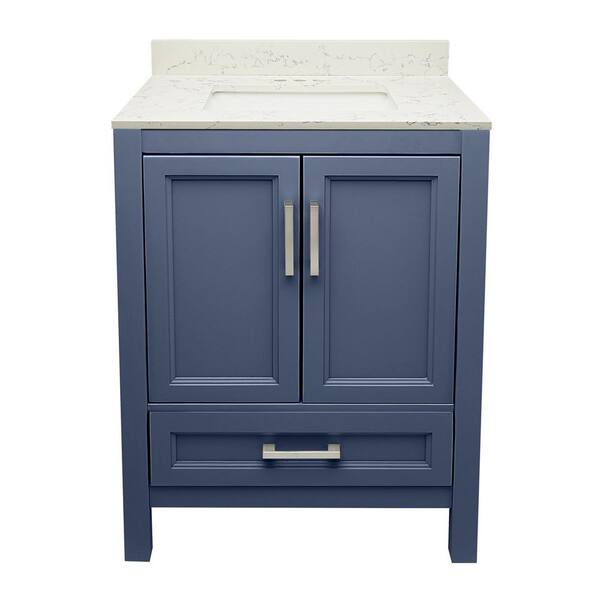 Ella Nevado 25 in. W x 19 in. D x 36 in. H Bathroom Vanity in Blue with Quartz Stone Vanity Top Sink in Lyra White