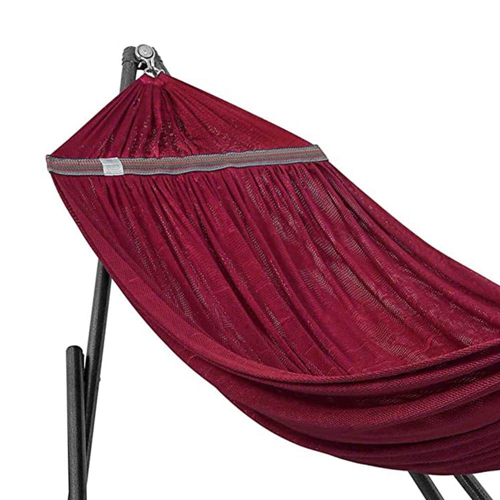 Deep Berry Powder-Coated Steel Double Hammock with Stand