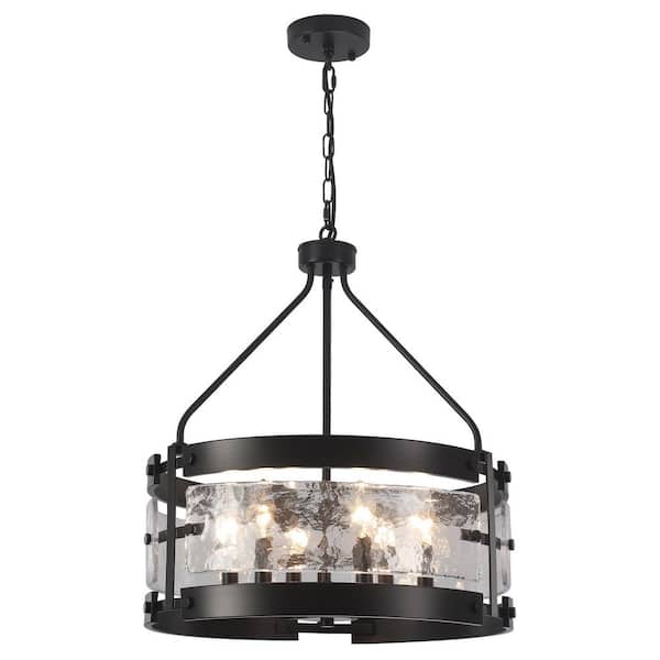 6-Light Black Farmhouse Candle Chandelier, Adjustable Height Pendant Light