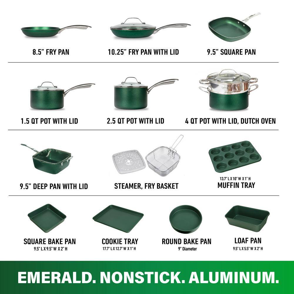 Emerald Green Nonstick Aluminum 20-Piece Cookware and Bakeware Set