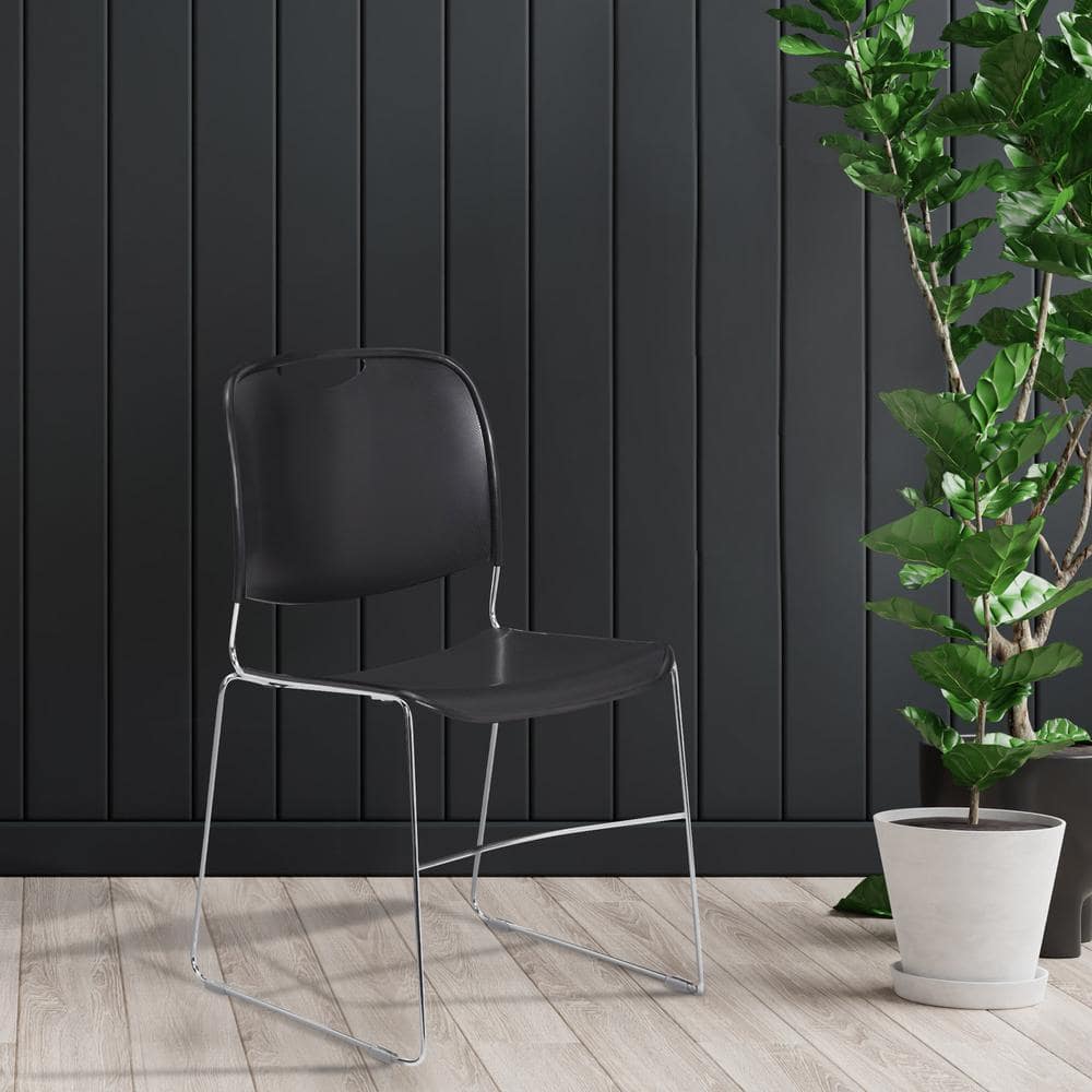 Compact Black Metal Armless Stacking Chair
