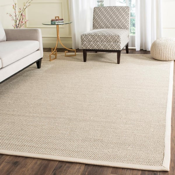 Natural Fiber Marble/Beige 9 ft. x 12 ft. Woven Border Area Rug