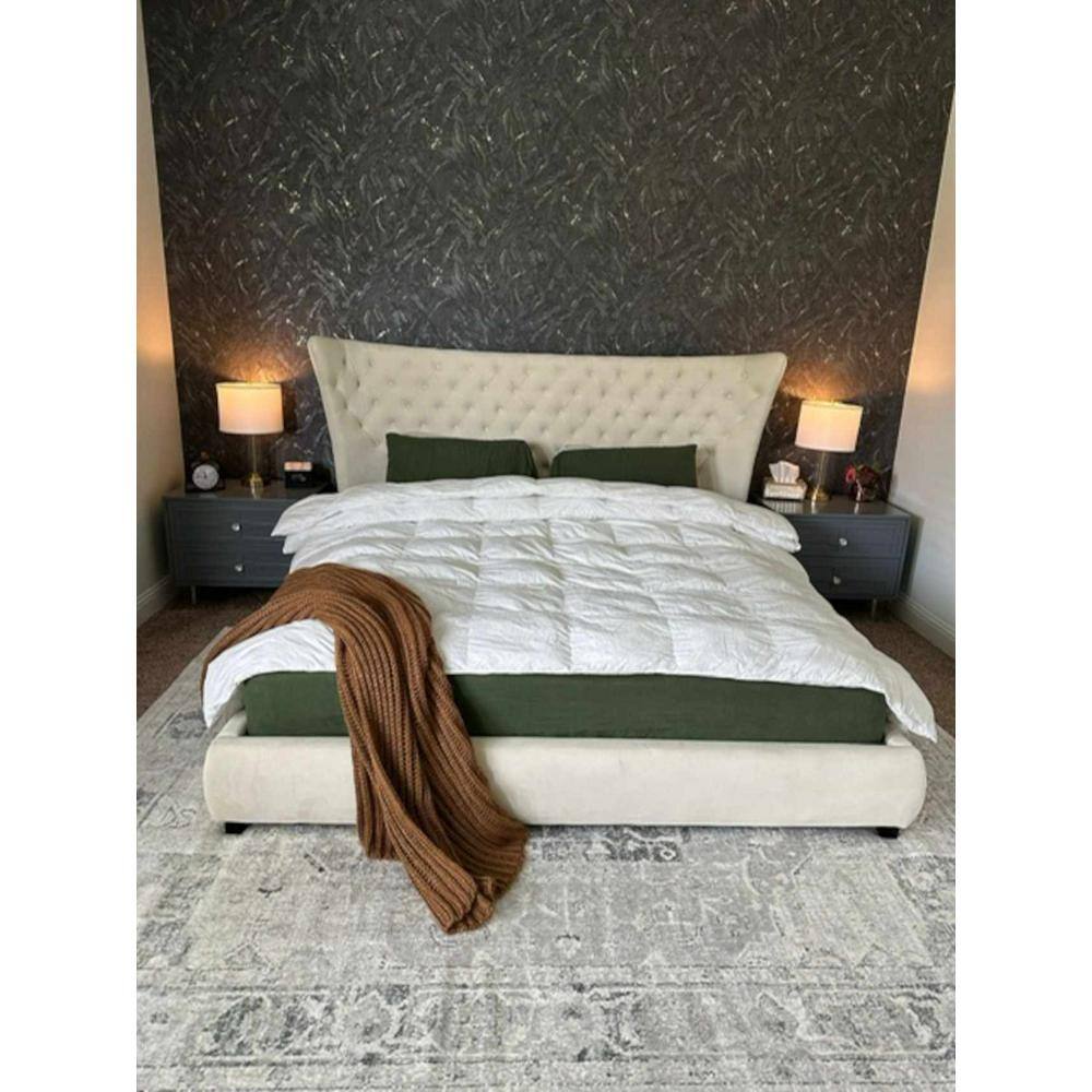 Akram Cream and Antrasit Polyester Runner Rug 2'7" x 10'