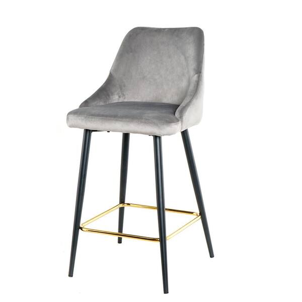 URTR Modern 37.99 in. H Gray Low Back Metal Bar Stools Dining Chairs with Velvet Seat, Backrest and Footrest (Set of 2)
