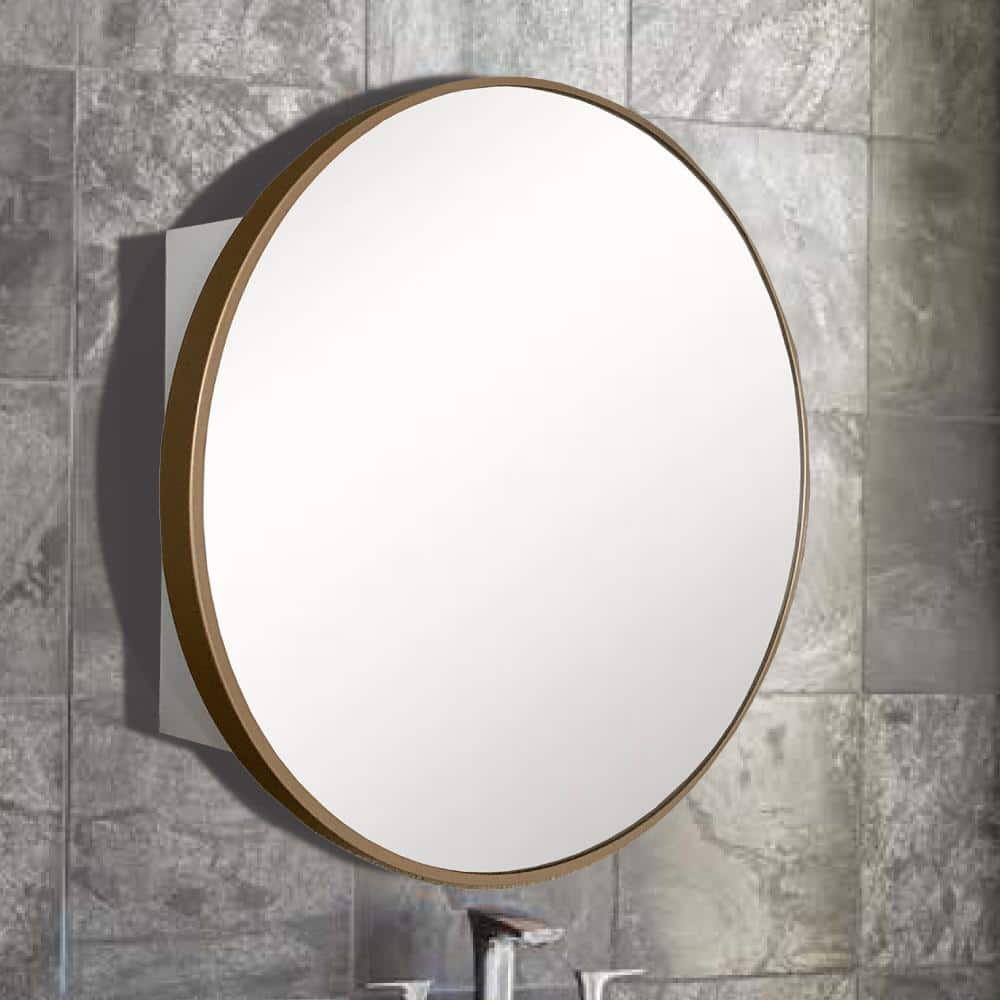 26 in. W x 26 in. H Round Metal Framed Surface Mount Medicine Cabinet with Mirror in Brushed Gold price history on PriceWatchPro