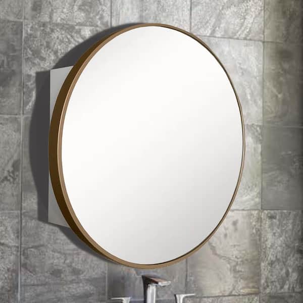 26 in. W x 26 in. H Round Metal Framed Surface Mount Medicine Cabinet with Mirror in Brushed Gold