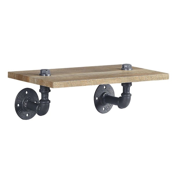 Unbranded Unique Brown 18.50 in. Wood+Metal Decorative Rectangular Industrial Water Pipe Style Wall Mountable Shelf