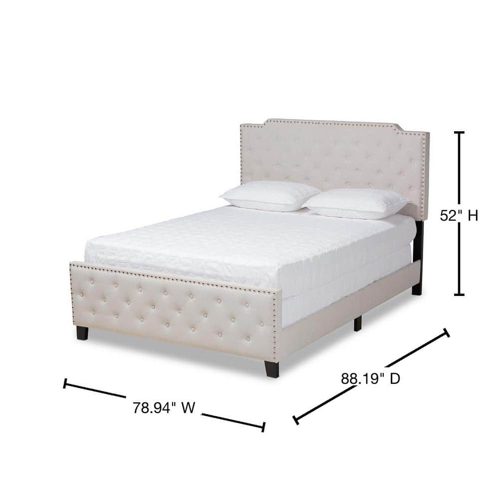 Beige Queen Upholstered Wood Bed with Tufted Headboard