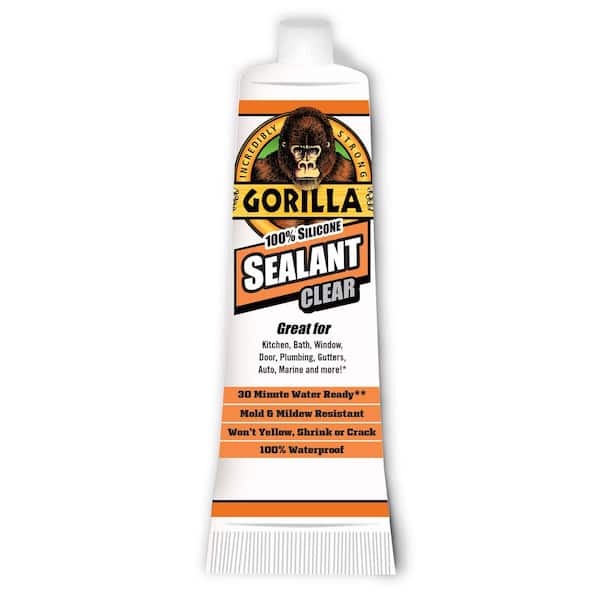 Gorilla Clear 100 Percent Silicone Sealant Caulk, Waterproof and Mold &  Mildew Resistant, 10 ounce Cartridge, Clear, Pack of 6
