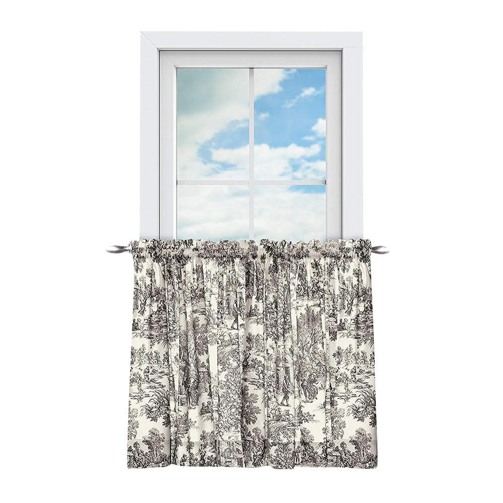 Black and White Cotton Rod Pocket Room-Darkening Tier Curtains