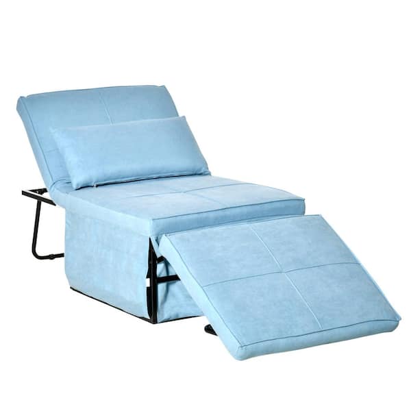 HOMCOM 27.25 in. x 70.75 in. 4 in 1 Folding Single Light Blue Sofa Bed with Ottoman Sleeper Adjustable Backrest