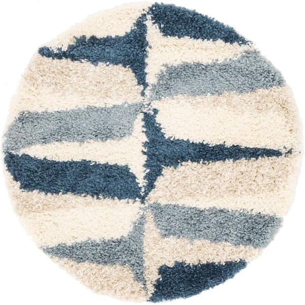 Unique Loom Hygge Shag Balanced Blue 3 ft. 3 in. x 3 ft. 3 in. Round Rug