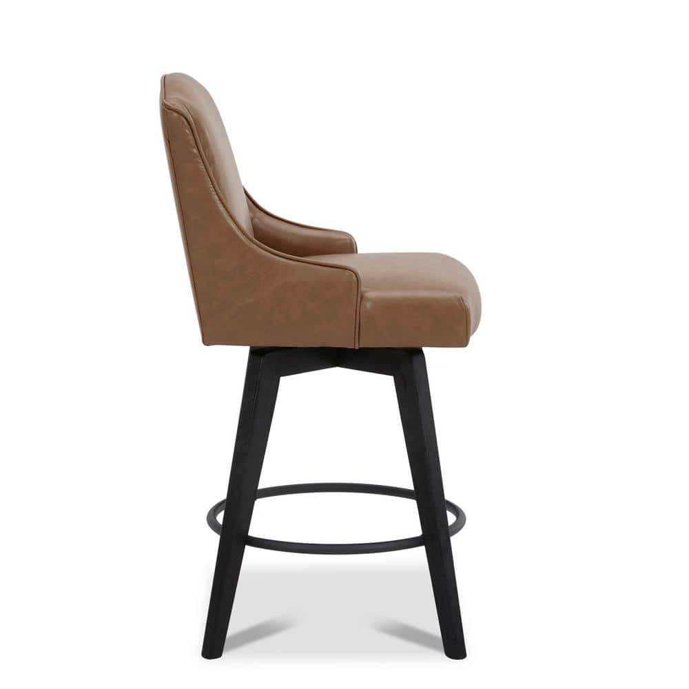 Cognac Brown 26'' Swivel Counter Stools with Nailhead Trim, Set of 2
