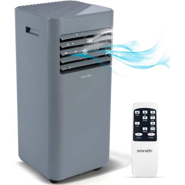 8,000 BTU (DOE) Compact Home Portable Air Conditioner Cools 1,000 sq. ft. Built-in Dehumidifier with Remote in Gray