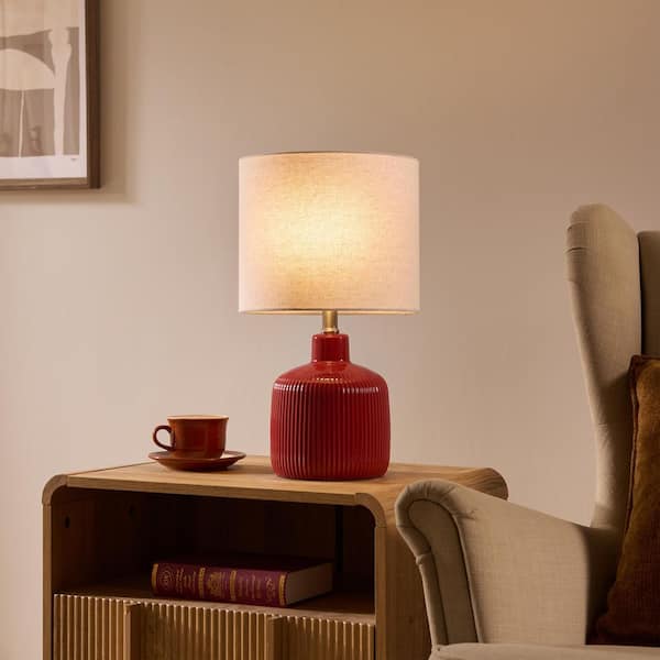 KAWOTI 17.5 in. Red Glossy Contemporary Ceramic Table Lamp for