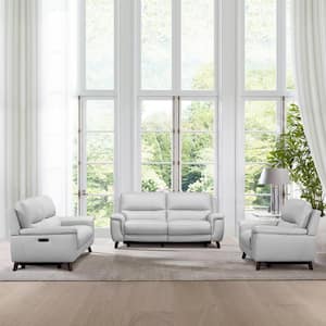 Lizette 3-Piece Dove Gray Leather Living Room Set