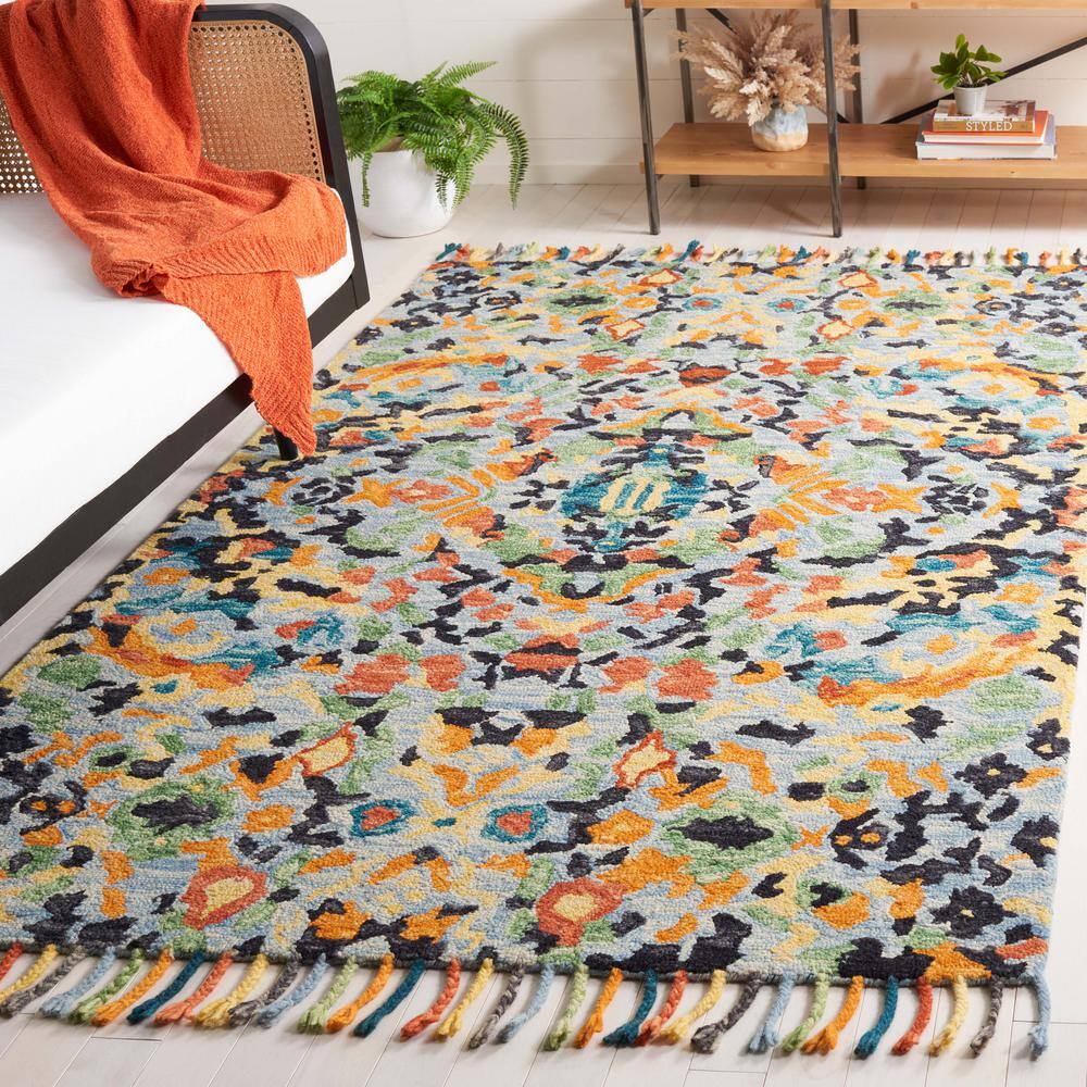 Blue Multicolor Tufted Wool and Cotton 8' x 10' Area Rug