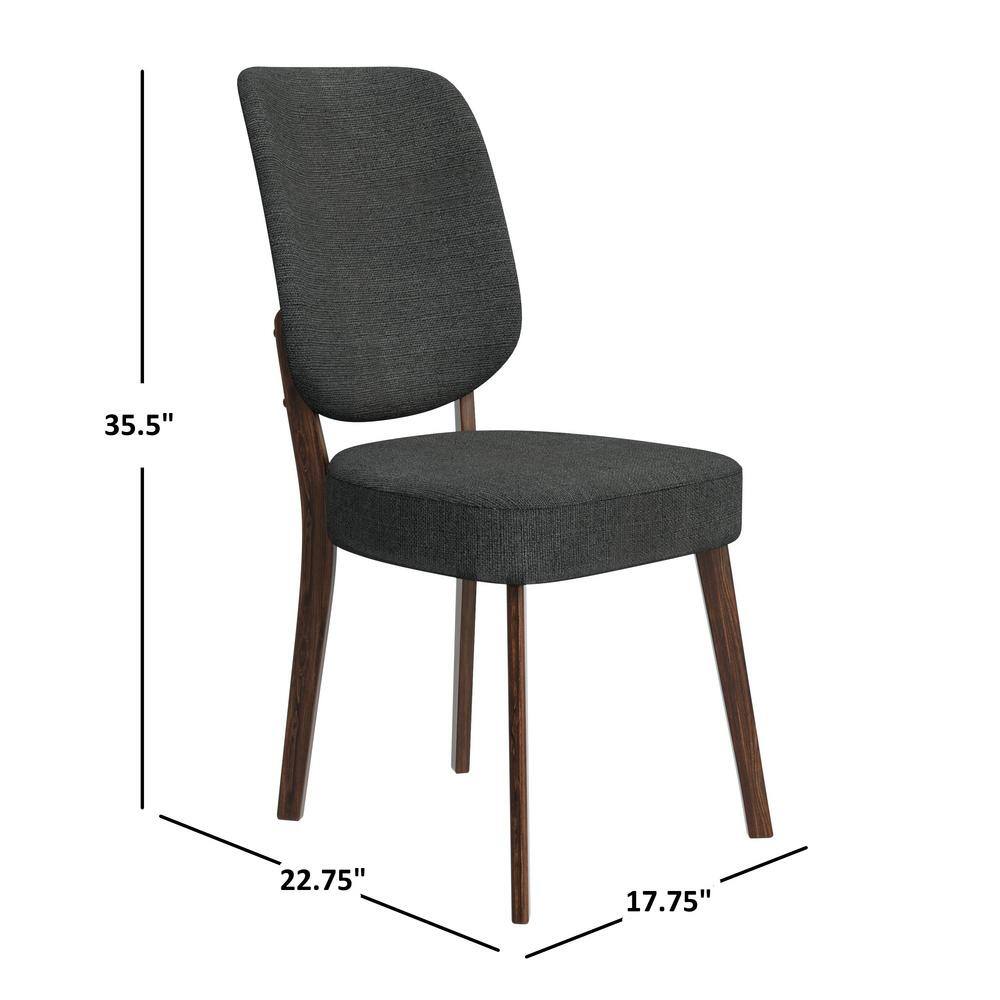 Charcoal Gray Linen Upholstered Side Chair with Walnut Wood Legs