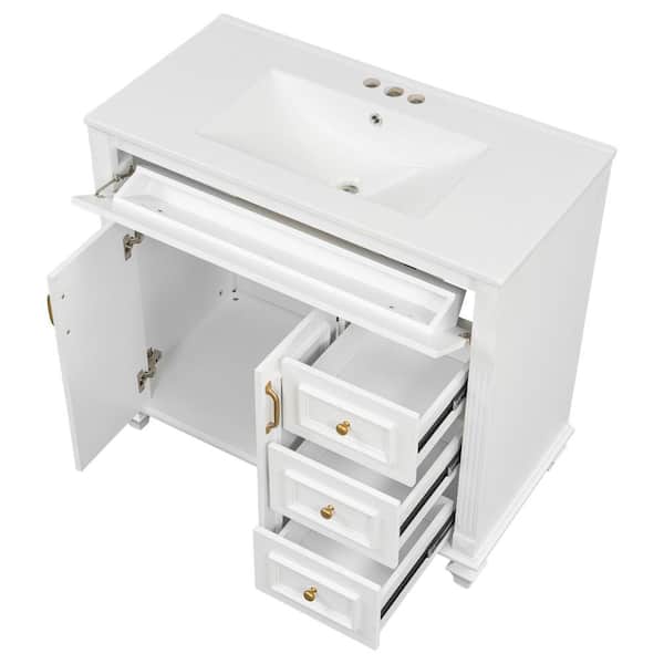 Baye 36 in. W Freestanding White Bath Vanity with White Ceramic Top Unassembled