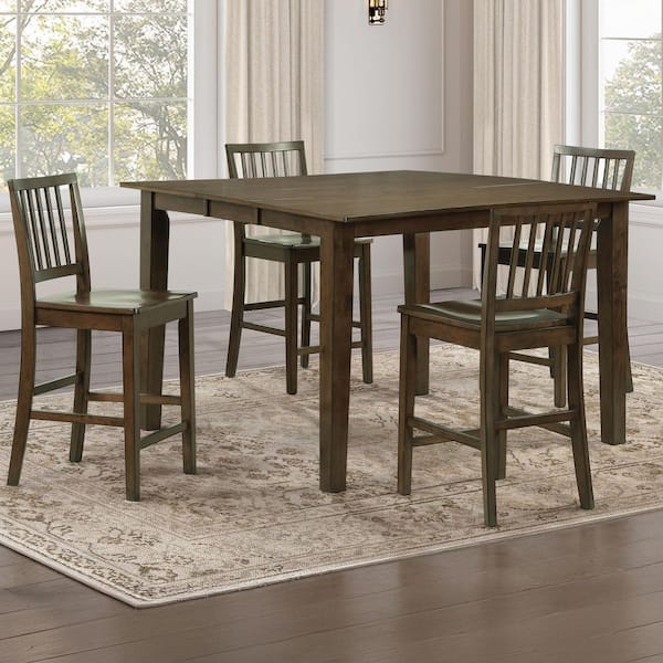 Joplin 5-Piece Walnut Wood Counter Height Dining Set with 4-Chairs