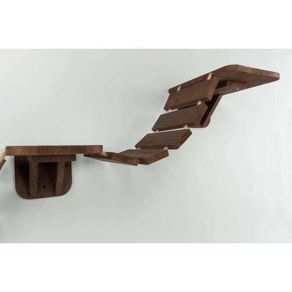 Espresso Brown Wall Mounted Cat Bridge with Sisal Platforms