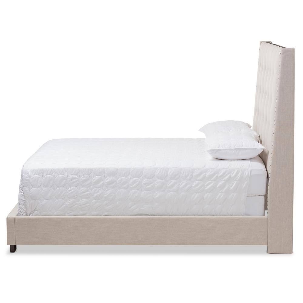 King Light Beige Upholstered Wood Frame Bed with Tufted Headboard
