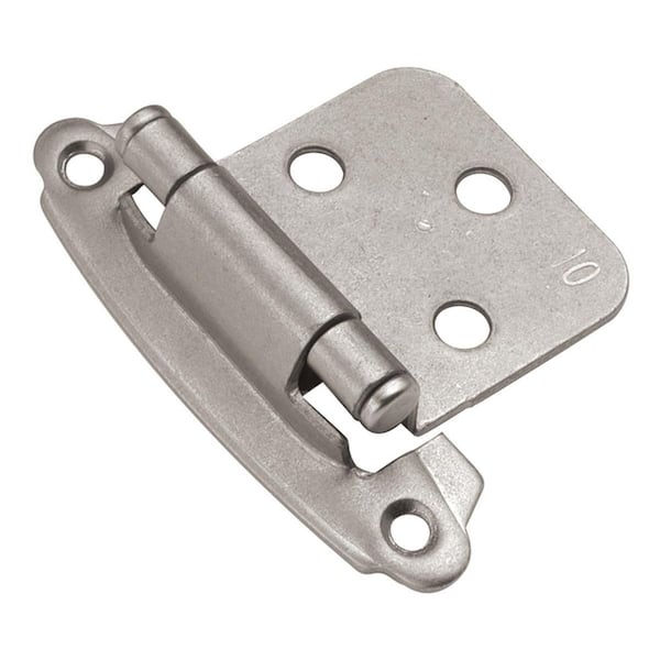 Surface Mount Variable Overlay Face Frame Self-Closing Satin Nickel Cabinet Hinge (5-Pairs)