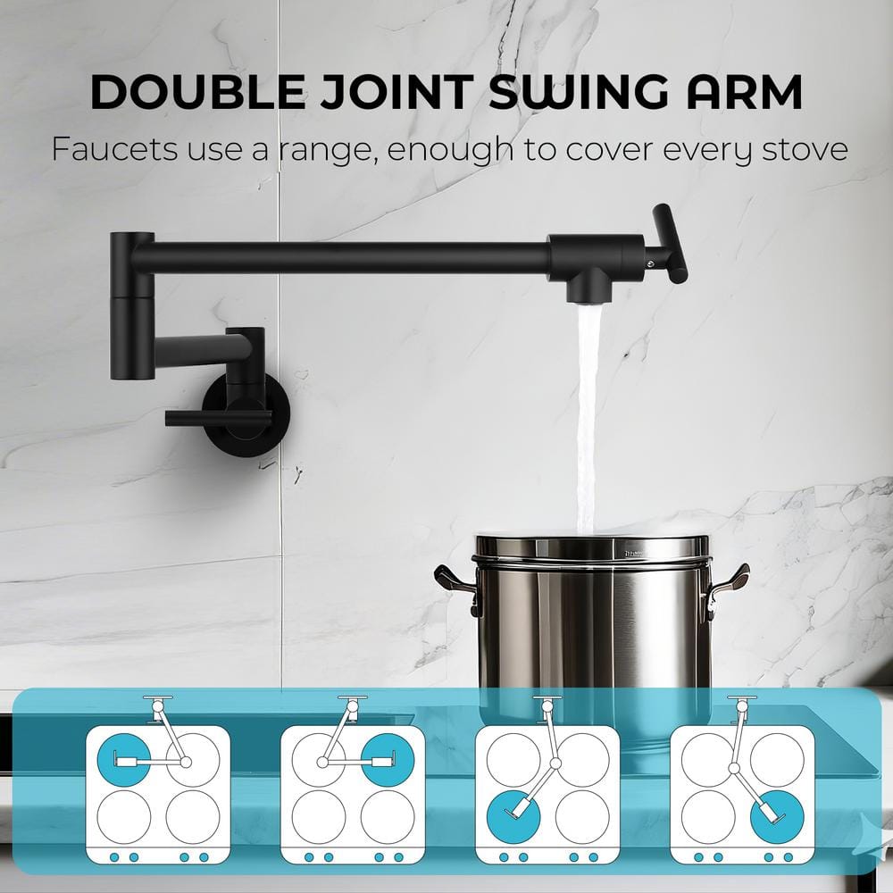 Matte Black Stainless Steel Wall Mount Pot Filler Faucet