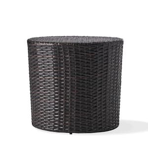 Brown Round Wicker 16.75 inch Outdoor Side Table PE Rattan Patio End Table