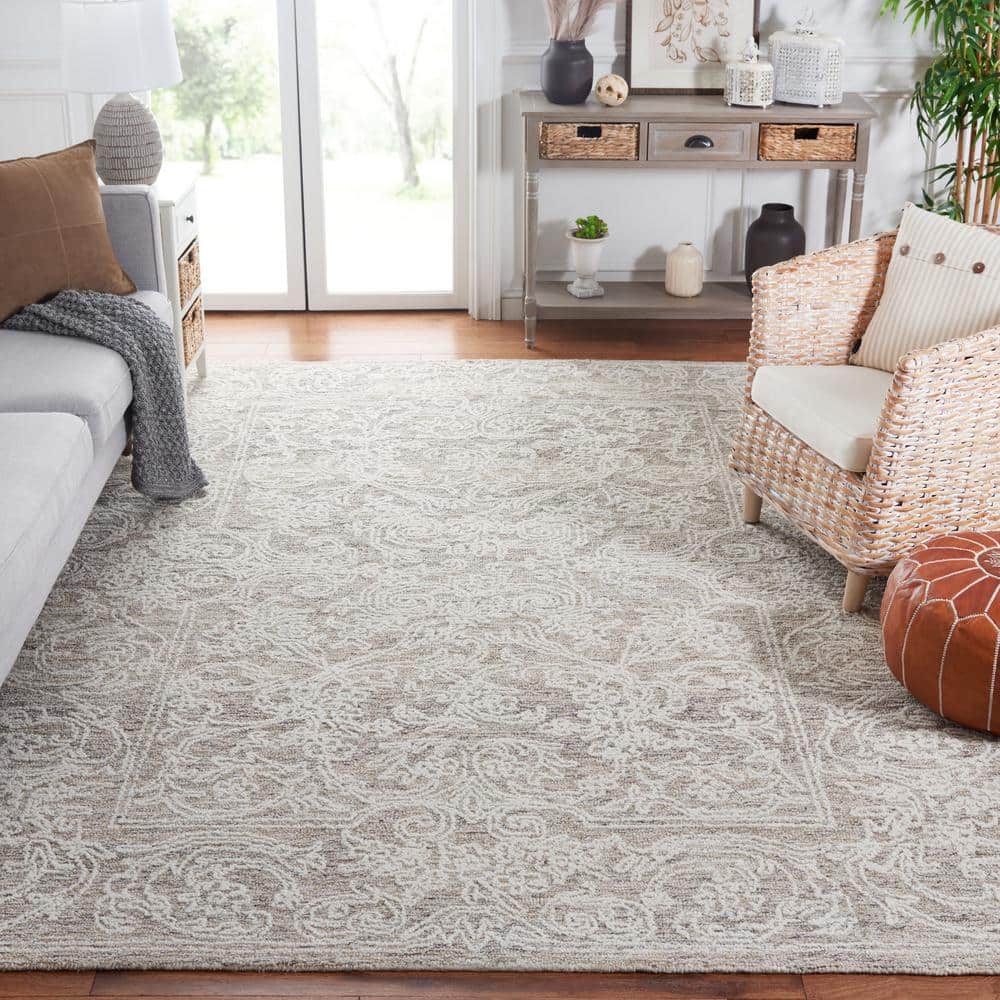 Ivory Abstract Hand-Tufted Wool Area Rug, 8' x 10'