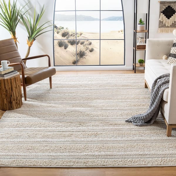 Natura 11 ft. x 15 ft. Ivory Solid Color Striped Area Rug