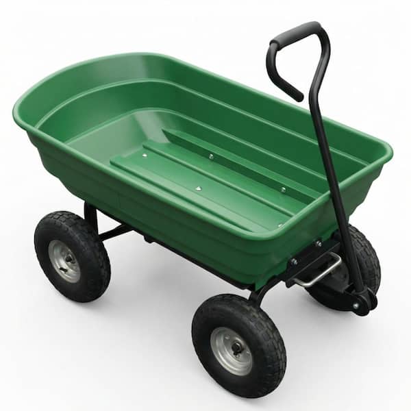 4 cu. ft. 600 lb. Poly Garden Dump Cart with 10 in. Pneumatic Tires and Quick-Release Dump, Green