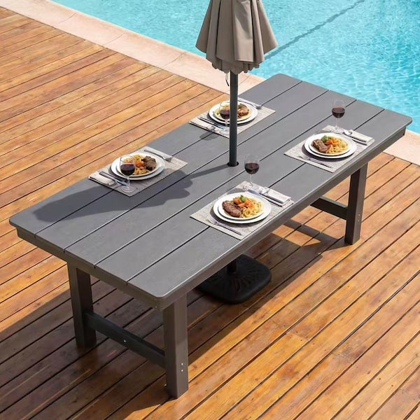 70.7 in. HDPE Outdoor Dining Table with Umbrella Hole, Aluminum Alloy Frame, for Patio, Garden & Yard