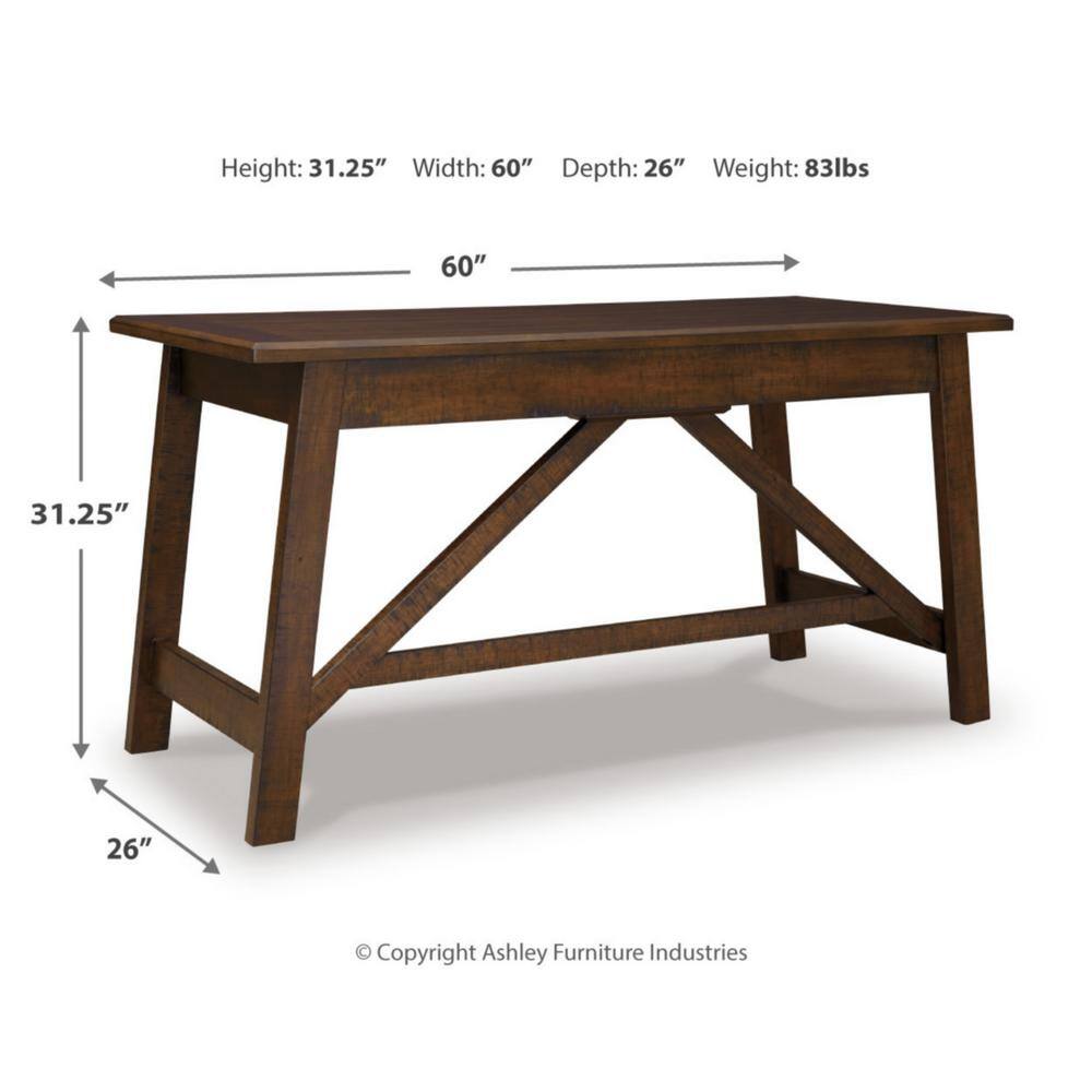 Transitional Rustic Brown Home Office Desk with USB Port and Drawers