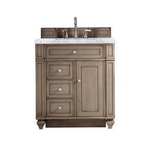 Bristol 30 in. W x 23.5 in. D x 34 in. H Single Vanity in Whitewashed Walnut with Marble Top in Carrara White