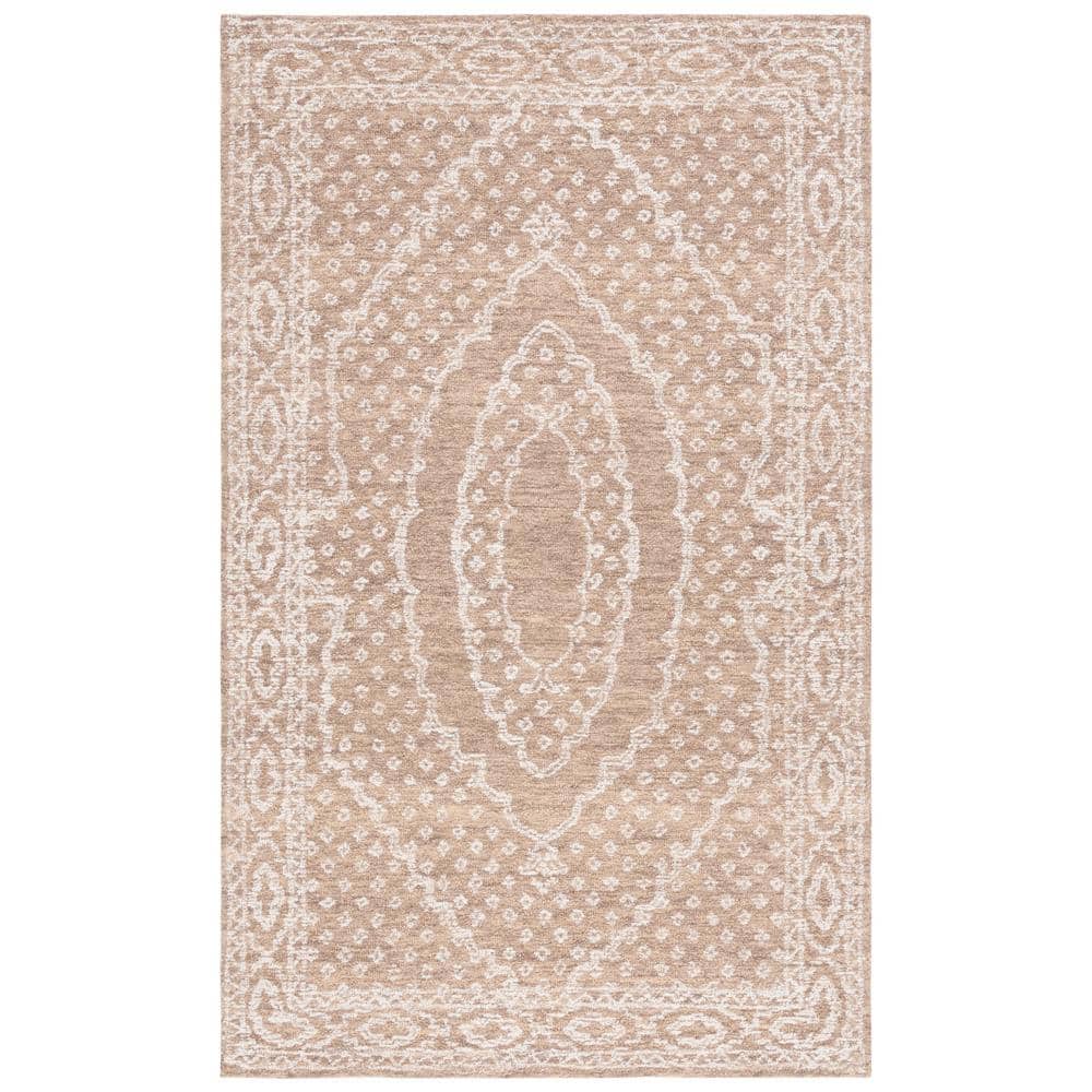 Ivory and Brown Handmade Wool Tufted 4' x 6' Area Rug