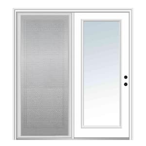 72 in. x 80 in. Primed Fiberglass Prehung Left Hand Inswing Low-E Clear Glass Full Lite Hinged Patio Door with Screen