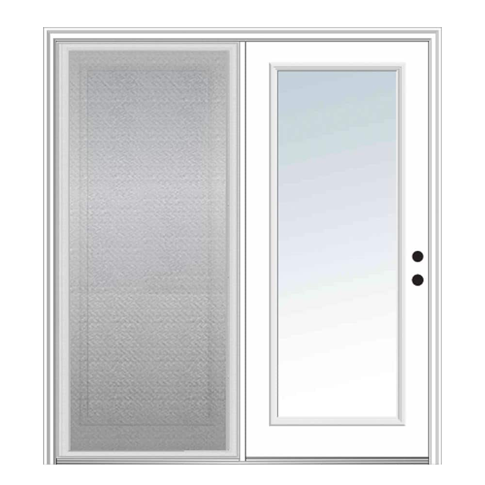 MMI DOOR 68-in x 80-in Low-e Grilles Between The Glass Primed Fiberglass  Center-hinged Right-Hand Inswing Double Patio Door Brickmould Included in  the Patio Doors department at