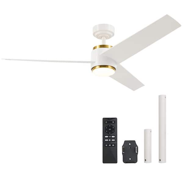 Merra 52 in. Indoor Gold White Standard Ceiling Fan with Dimmable 3000-6500K Adjustable White Integrated LED and Remote