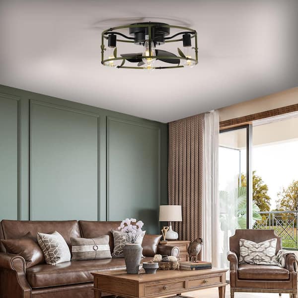 19 in. Indoor Modern Green Dimmable Ceiling Fan with Integrrated LED Light and Remote Low Profile Ceiling Light