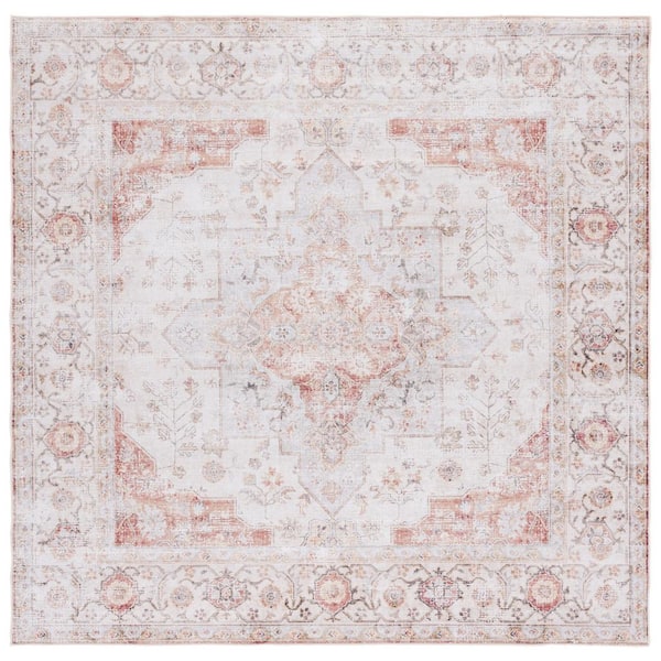 SAFAVIEH Tuscon Light Gray/Rust 4 ft. x 4 ft. Machine Washable Floral Distressed Square Area Rug