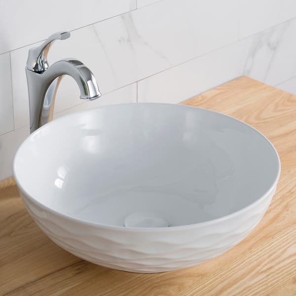 KRAUS Viva 16-1/2 in. Round Porcelain Ceramic Vessel Sink with Pop-Up Drain in White
