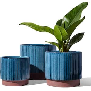 Contemporary 8 in. L x 6.5 in. W x 5.5 in. H Blue Ceramic Round Indoor Planter (3-Pack)