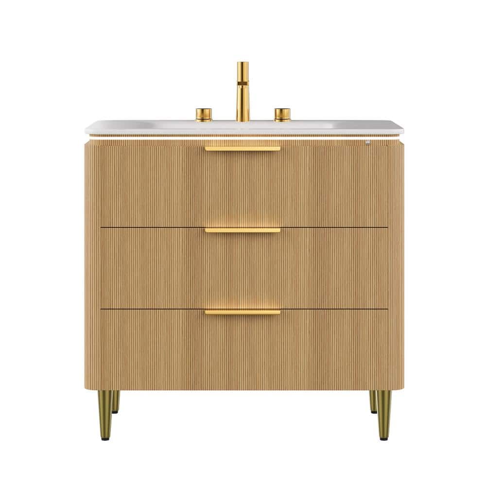 36 in. Single Sink Freestanding Light Oak Bath Vanity with Carrara White Sintered Stone Top Assembled price history on PriceWatchPro