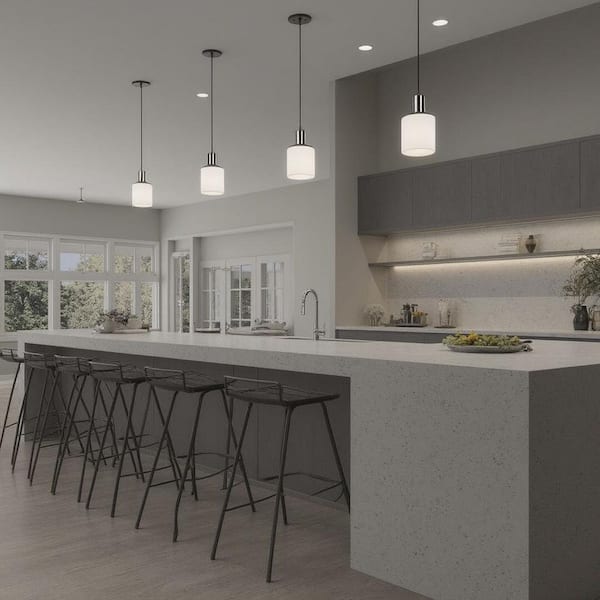 Parsons Studio 1-Light Sand Black Mini- Pendant with Clear and Etched White Glass Shade