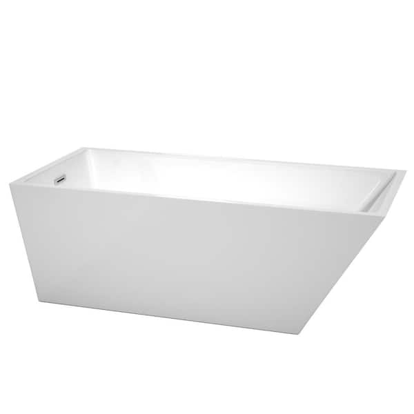 Wyndham Collection Hannah 67 in. Acrylic Flatbottom Back Drain Soaking Tub in White
