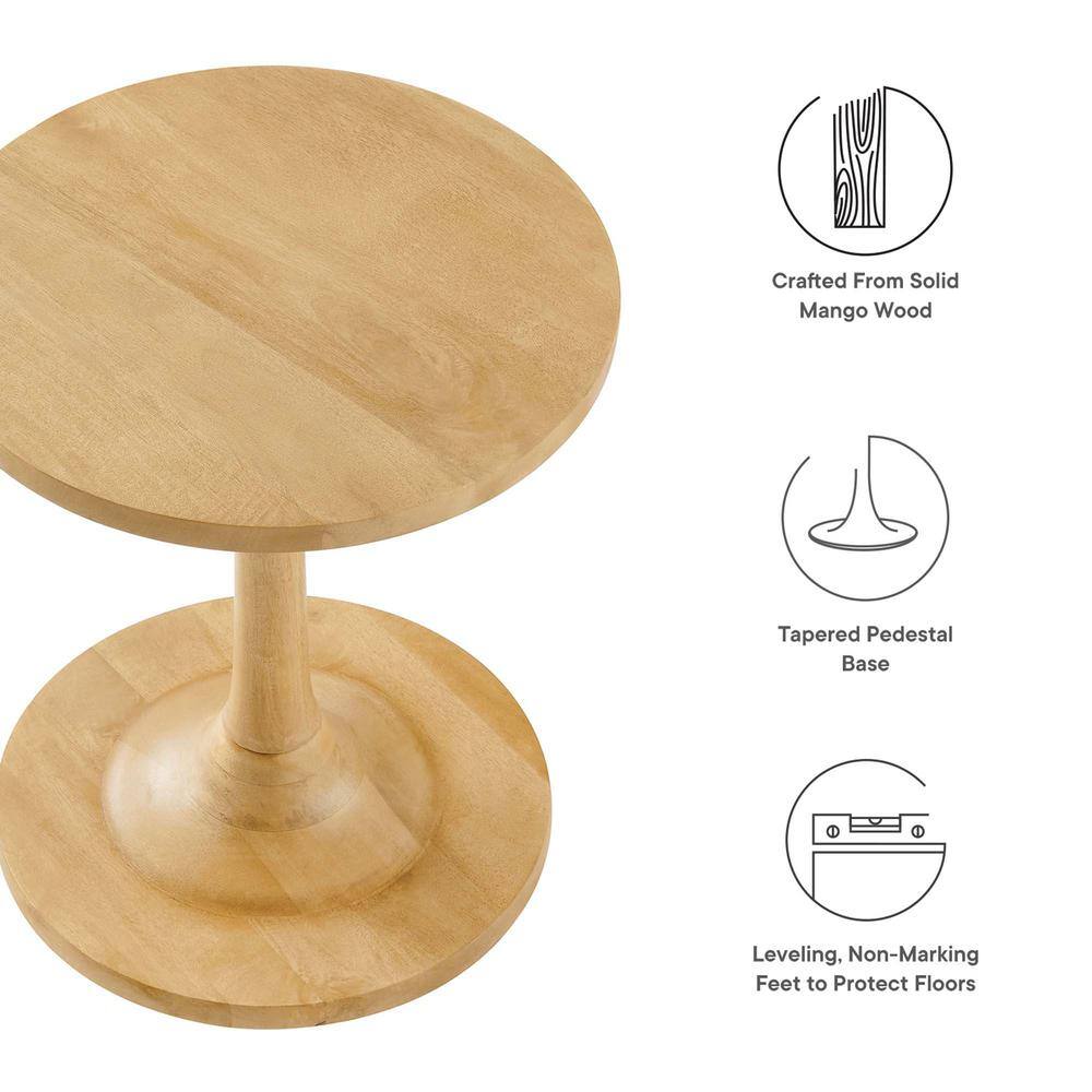 Lina 18" Round Oak Wood Pedestal Side Table