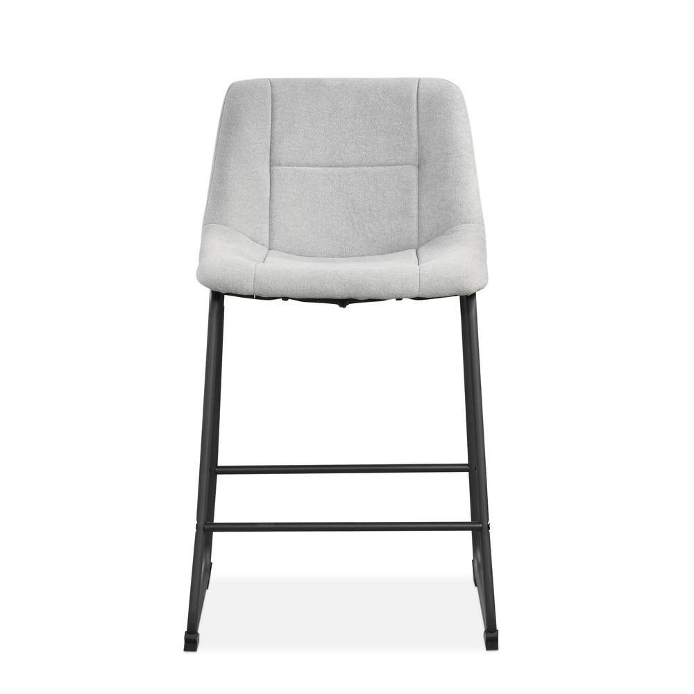 Light Grey Chenille Upholstered Counter Height Bar Stools with Metal Frame, Set of 2