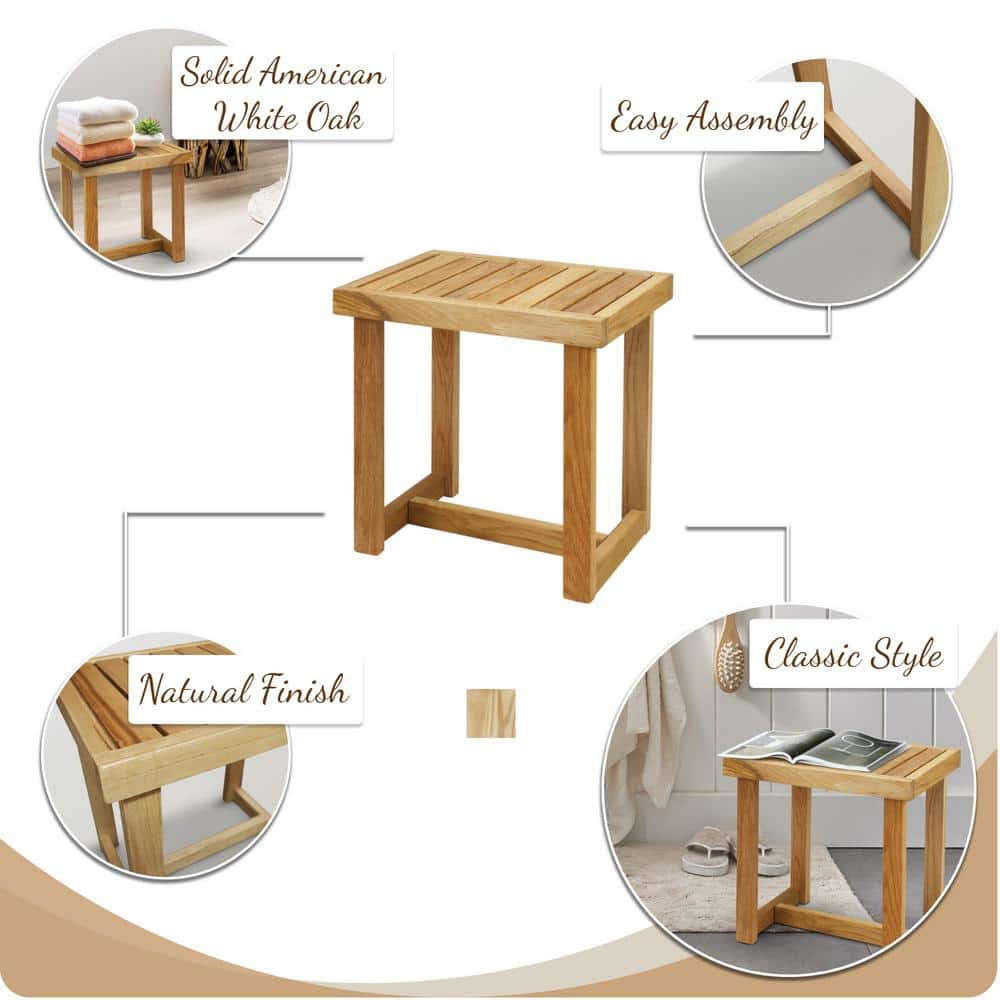 18" Natural Oak Wood Shower Bench with Slatted Seat